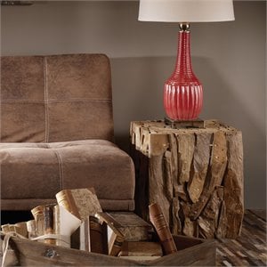 Uttermost Teak Root Contemporary Wood Bunching Cube in Natural