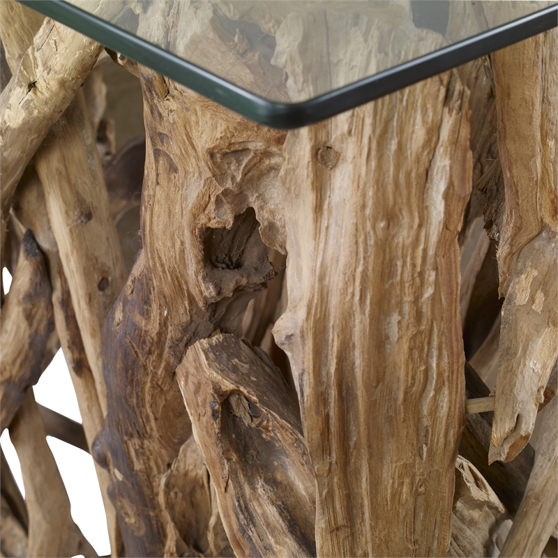 Uttermost Teak Coastal Wood and Glass Console Table in Woodtone