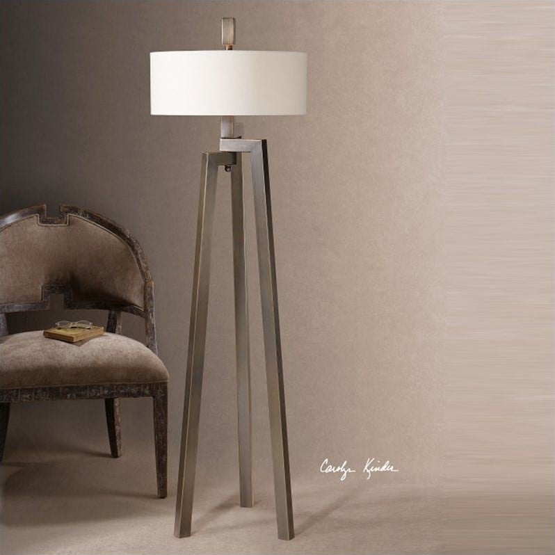 Uttermost Mondovi Steel and Linen Floor Lamp in Antiqued Bronze/White
