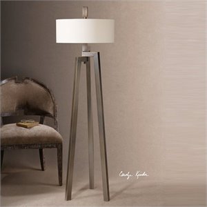 Uttermost Mondovi Steel and Linen Floor Lamp in Antiqued Bronze/White