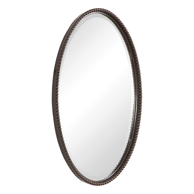 Uttermost Sherise Oval Metal and Glass Wall Mirror in Light Distressed Bronze
