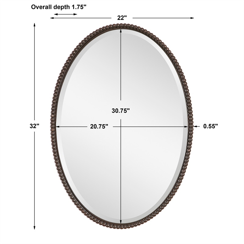 Uttermost Sherise Oval Metal and Glass Wall Mirror in Light Distressed Bronze