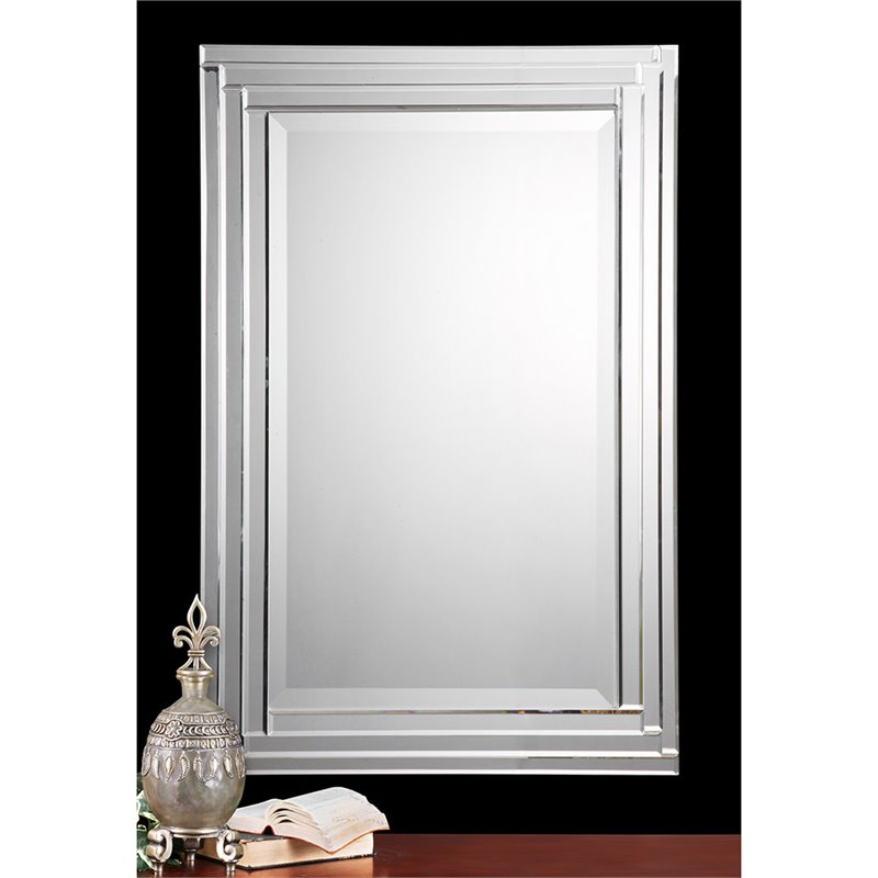 Uttermost Alanna Glass and MDF Wood Frameless Vanity Mirror in Gray