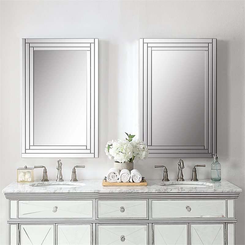 Uttermost Alanna Glass and MDF Wood Frameless Vanity Mirror in Gray