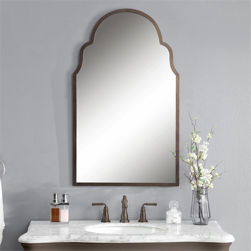 Uttermost Brayden Metal MDF Arch Mirror in Lightly Textured Dark Brown/Gold