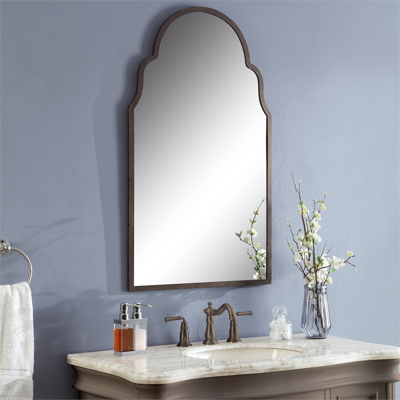 Uttermost Brayden Metal MDF Arch Mirror in Lightly Textured Dark Brown/Gold