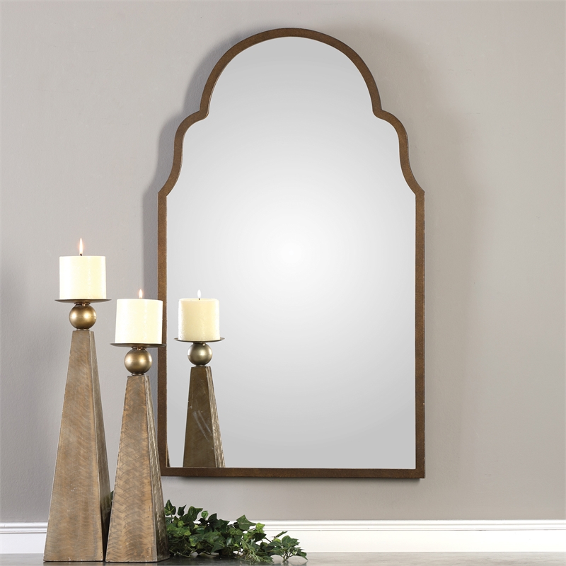Uttermost Brayden Metal MDF Arch Mirror in Lightly Textured Dark Brown/Gold