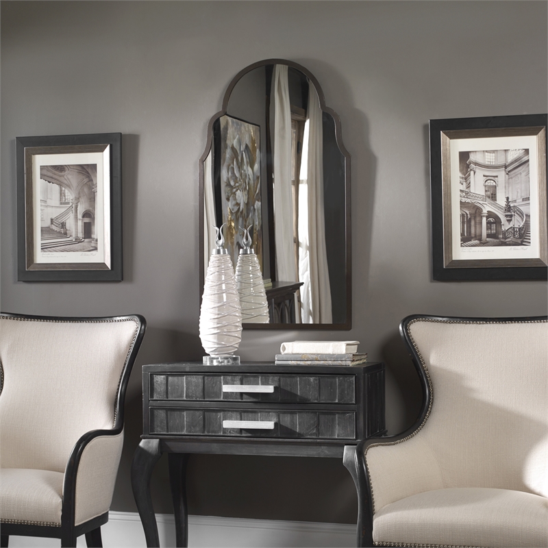 Uttermost Brayden Metal MDF Arch Mirror in Lightly Textured Dark Brown/Gold