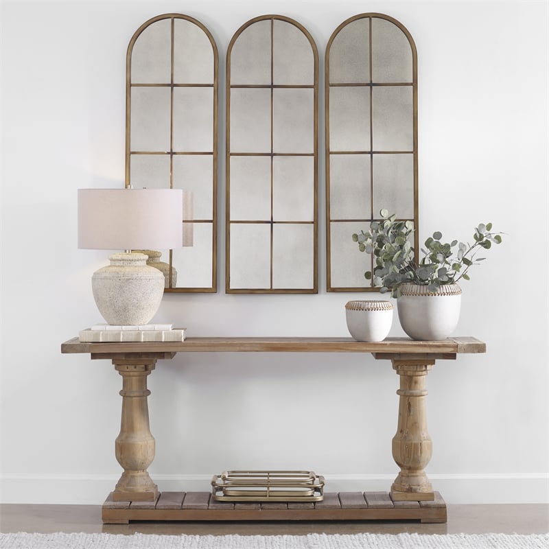 Uttermost Amiel Traditional Metal Arched Mirror in Maple Brown/Gold