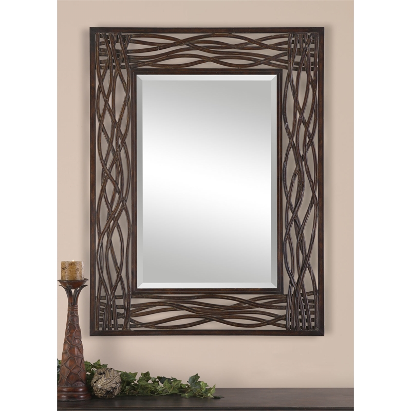 Uttermost Dorigrass Contemporary Metal Mirror in Distressed Mocha Brown/Black