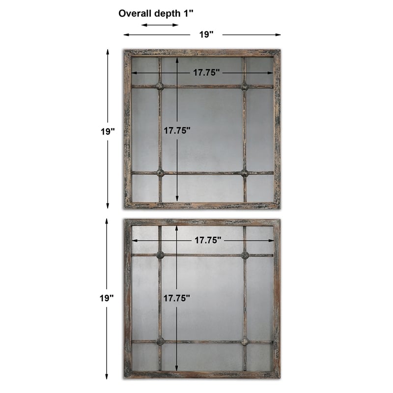 Uttermost Saragano Square Fir Wood Mirrors in Distressed Slate Blue (Set of 2)