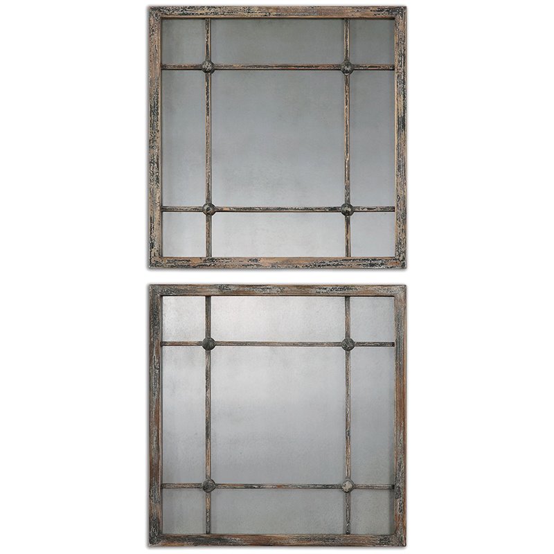 Uttermost Saragano Square Fir Wood Mirrors in Distressed Slate Blue (Set of 2)