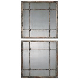 Uttermost Saragano Square Fir Wood Mirrors in Distressed Slate Blue (Set of 2)
