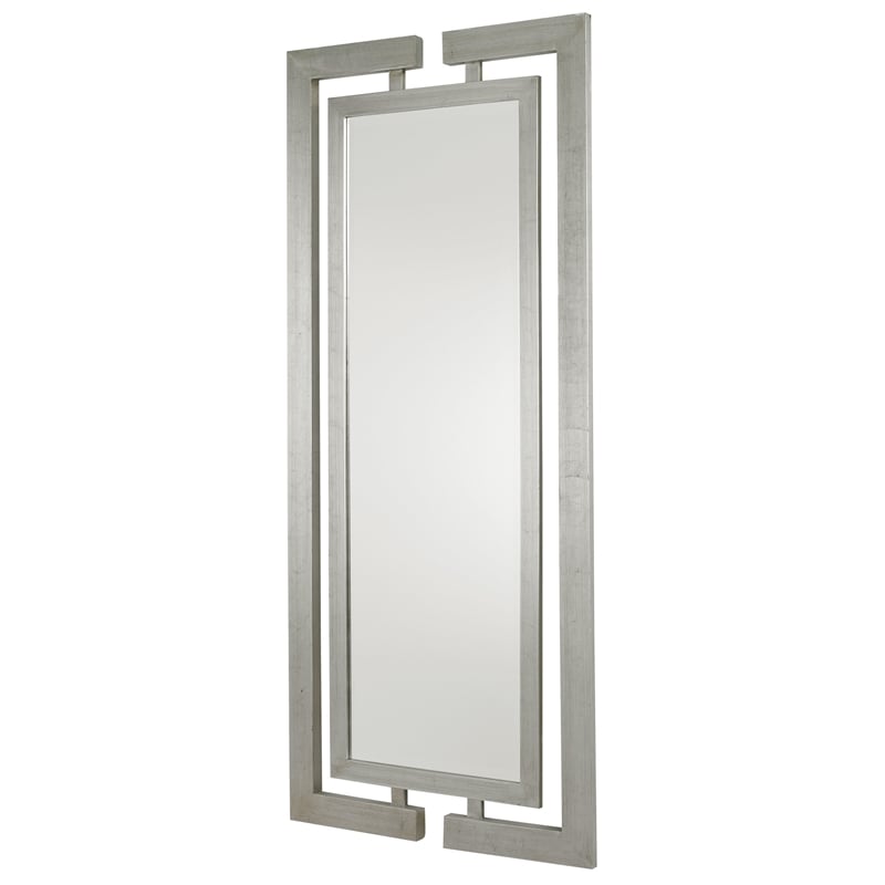 Uttermost Jamal Contemporary Wood Mirror in Scratched Silver Finish