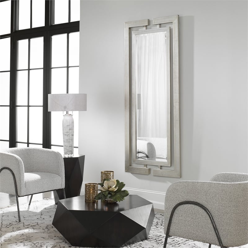 Uttermost Jamal Contemporary Wood Mirror in Scratched Silver Finish