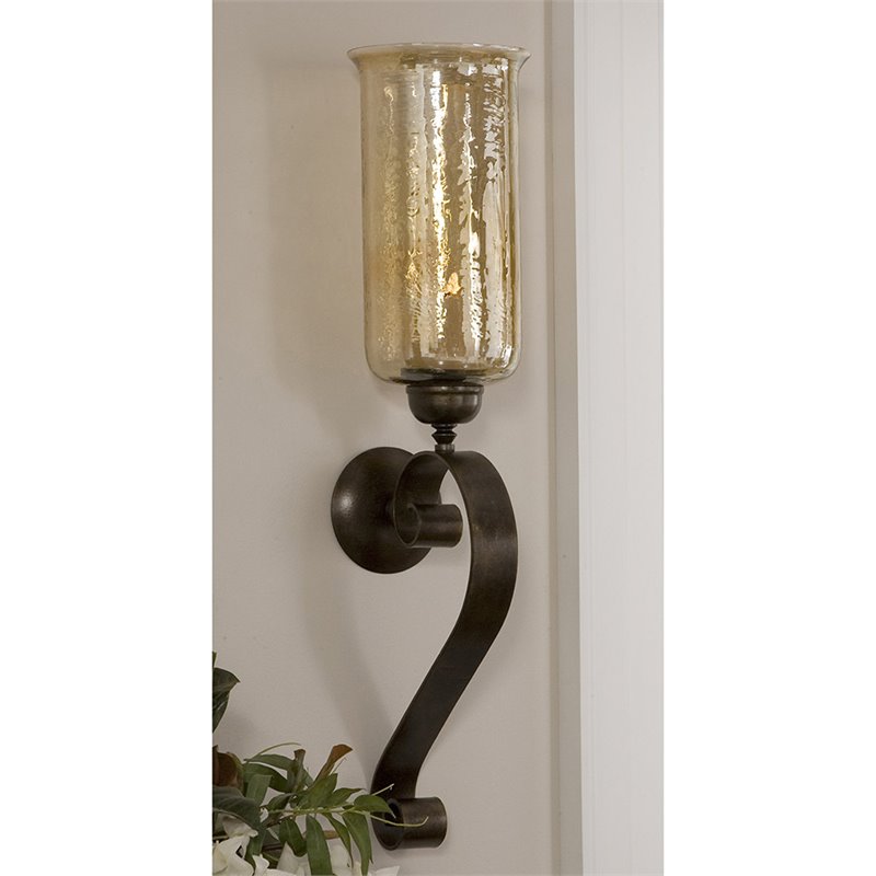 Uttermost Joselyn Glass and Metal Candle Wall Sconce in Antiqued Bronze