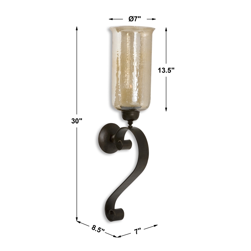 Uttermost Joselyn Glass and Metal Candle Wall Sconce in Antiqued Bronze