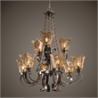 Uttermost Vetraio 9-Light Metal Brass and Glass Chandelier in Oil Rubbed Bronze