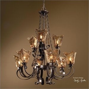 Uttermost Vetraio 9-Light Metal Brass and Glass Chandelier in Oil Rubbed Bronze