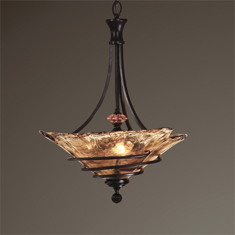 Uttermost Vitalia 3-Light Metal Glass and Resin Pendant in Oil Rubbed Bronze