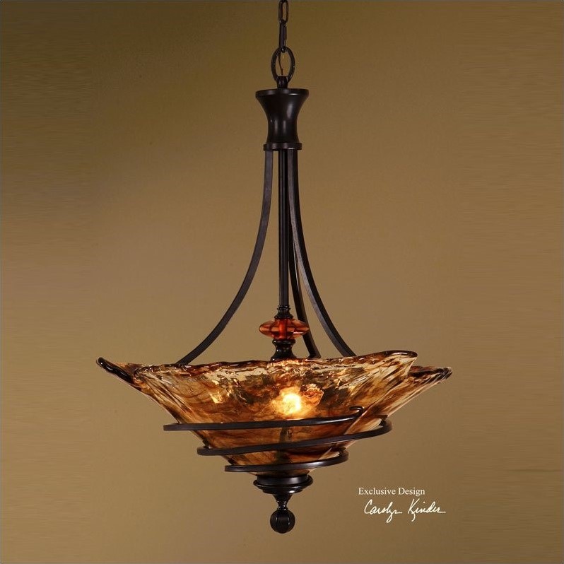 Uttermost Vitalia 3-Light Metal Glass and Resin Pendant in Oil Rubbed Bronze