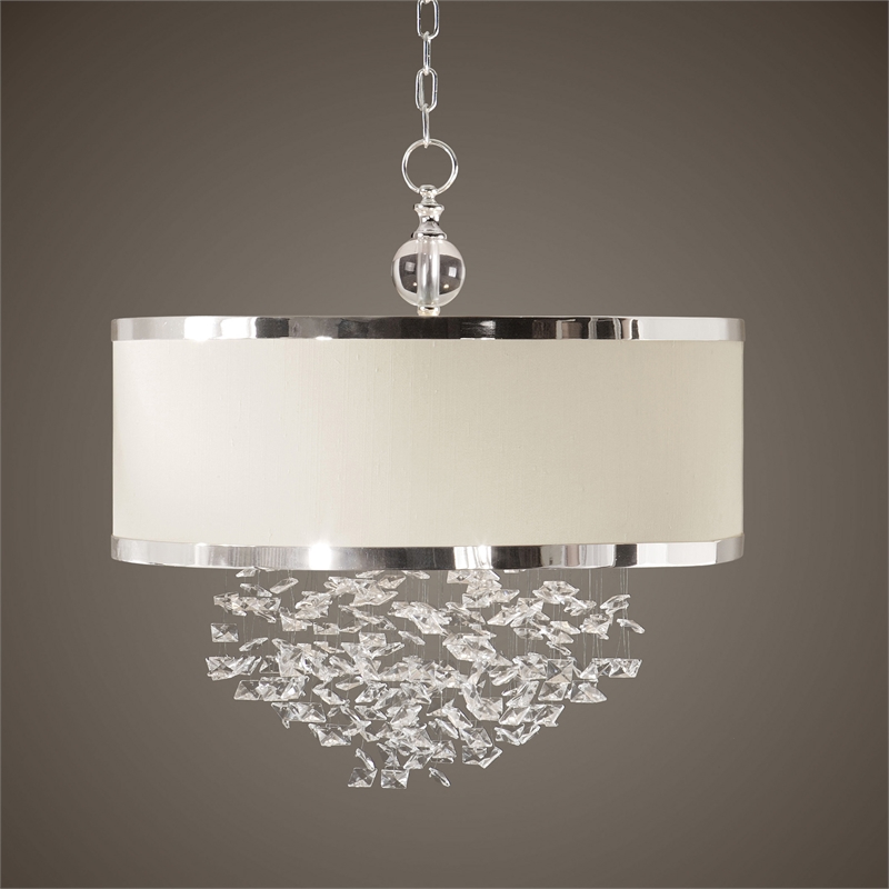 Uttermost Fascination 3-Light Metal Plated Drum Pendant in Silver/Off White