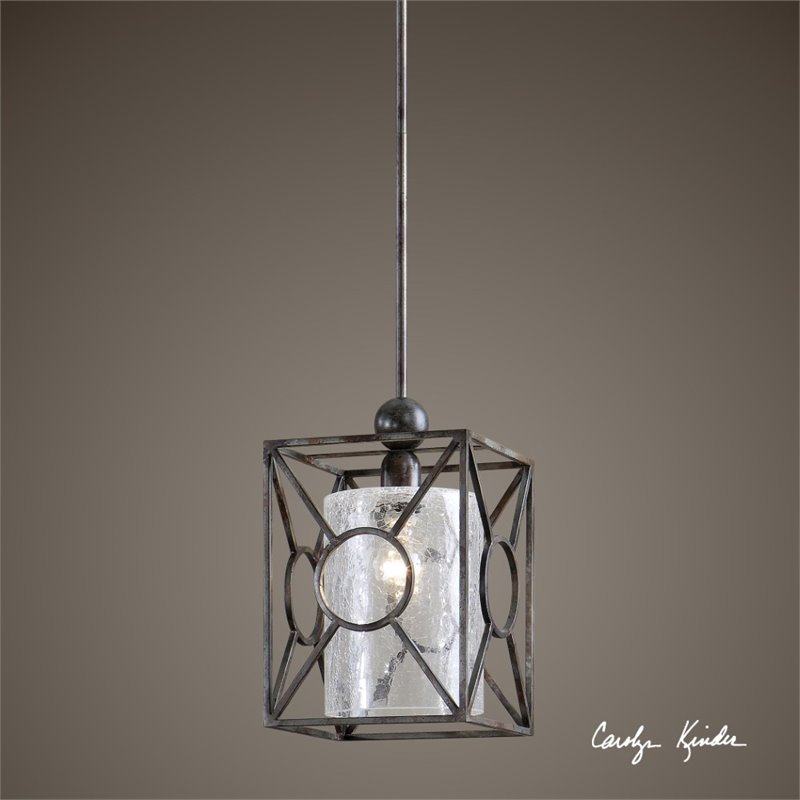 Uttermost Arbela Traditional Metal and Glass Pendant in Rust Black/Silver