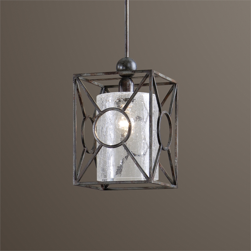 Uttermost Arbela Traditional Metal and Glass Pendant in Rust Black/Silver