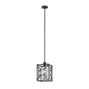 Uttermost Arbela Traditional Metal and Glass Pendant in Rust Black/Silver