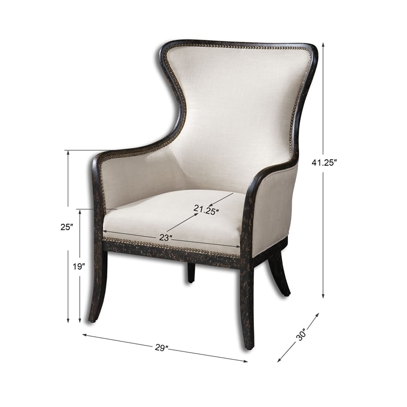 Uttermost Sandy Traditional Wood and Fabric Wingback Arm Chair in Beige