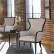 Uttermost Sandy Traditional Wood and Fabric Wingback Arm Chair in Beige