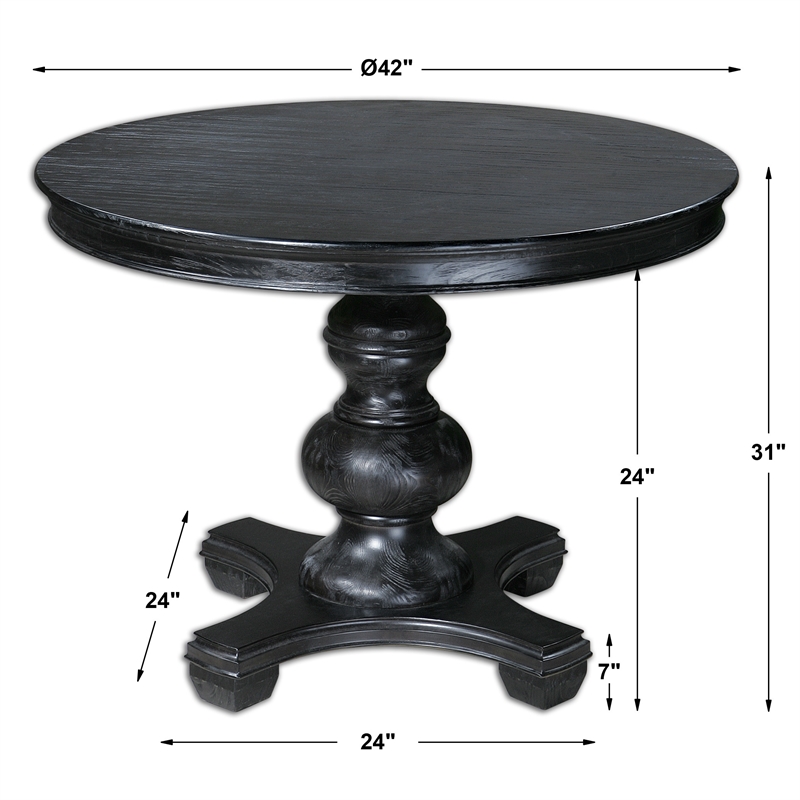 Uttermost Brynmore Round Traditional Pine Wood Grain Table in Satin Black