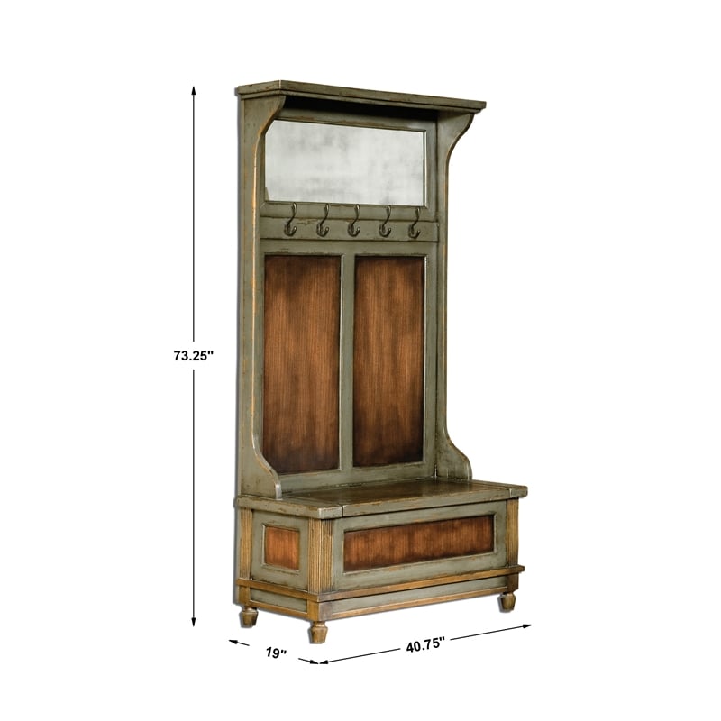 Uttermost Riyo Wood Distressed Hall Tree in Charcoal Gray and Honey Stained