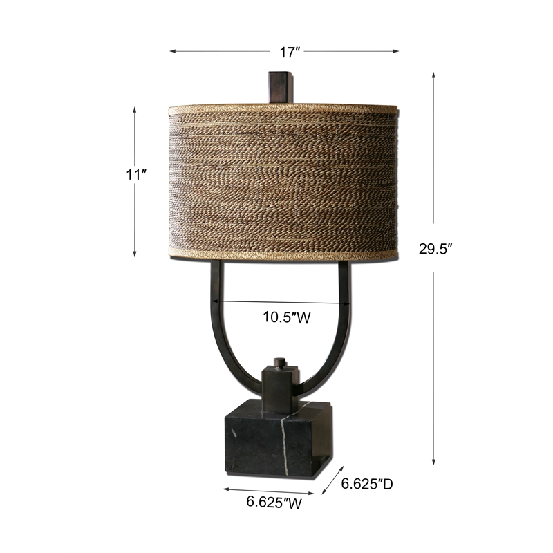 Uttermost Stabina Marble Metal and Cane Table Lamp in Rustic Bronze/Brown/Tan