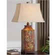 Uttermost Colorful Flowers Mid-Century Resin Metal Table Lamp in Ivory/Walnut
