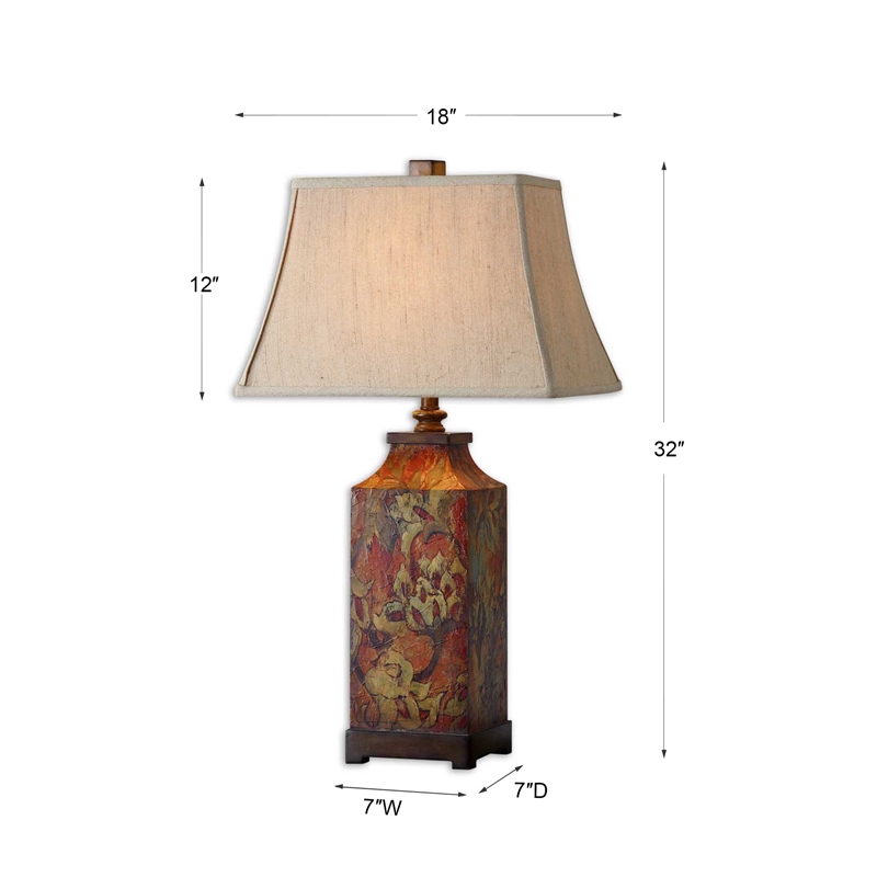Uttermost Colorful Flowers Mid-Century Resin Metal Table Lamp in Ivory/Walnut