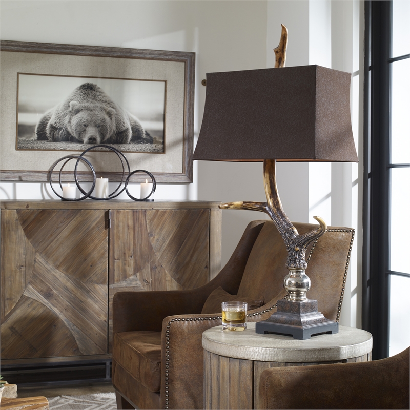 Uttermost Stag Horn Resin Table Lamp in Burnished Bone Ivory/Chocolate