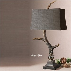 Uttermost Stag Horn Resin Table Lamp in Burnished Bone Ivory/Chocolate