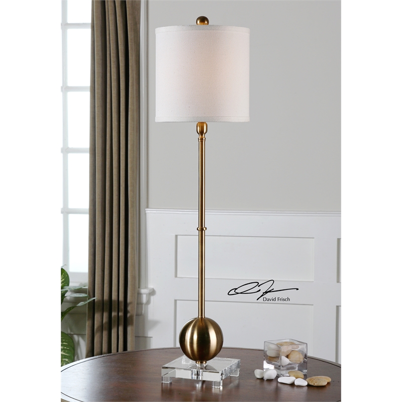 Uttermost Laton Metal and Crystal Buffet Lamp in Brushed Brass/Off White