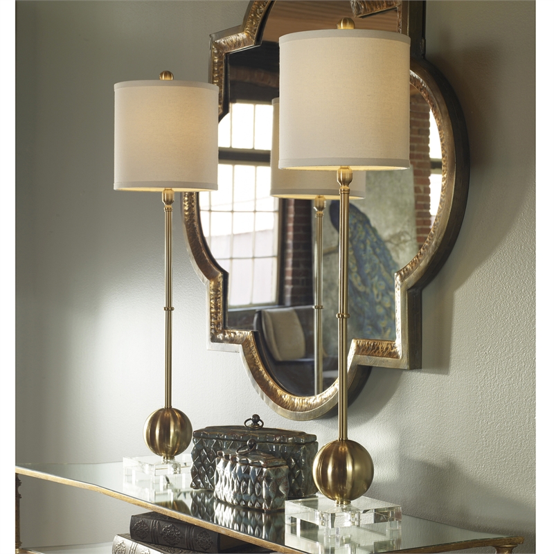 Uttermost Laton Metal and Crystal Buffet Lamp in Brushed Brass/Off White