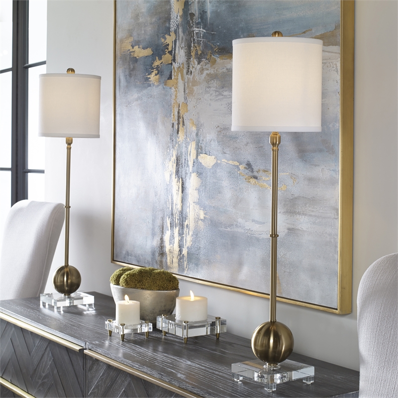 Uttermost Laton Metal and Crystal Buffet Lamp in Brushed Brass/Off White