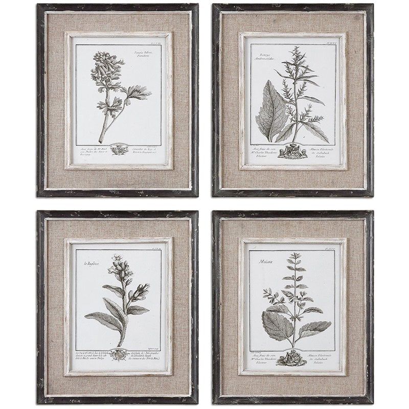 Uttermost Casual Gray Study Wood Flax and Linen Framed Art in Black (Set of 4)