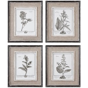 Uttermost Casual Gray Study Wood Flax and Linen Framed Art in Black (Set of 4)