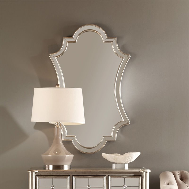 Uttermost Elara PU MDF Wood and Glass Wall Mirror in Antiqued Silver