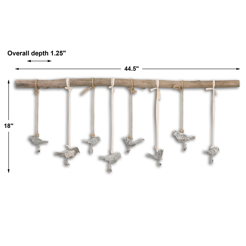 Uttermost Birds On A Branch Traditional Elm Wood Wall Art in Bronze/Ivory