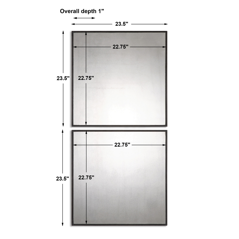 Uttermost Matty Contemporary MDF Wood Antiqued Square Mirrors - Black (Set of 2)
