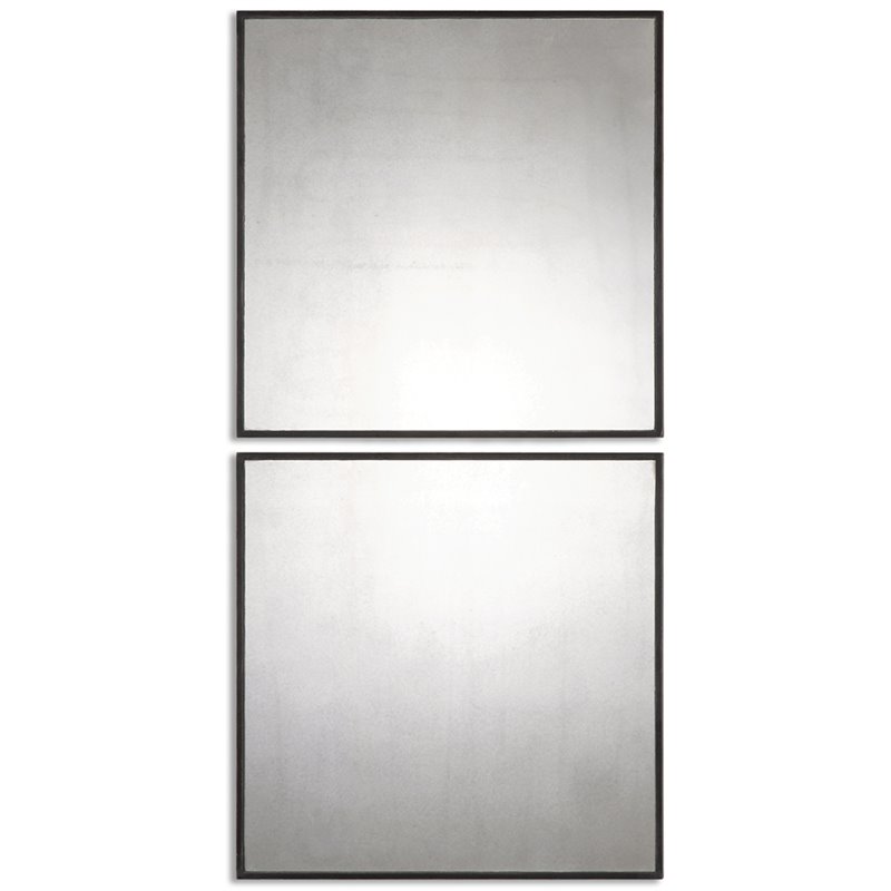Uttermost Matty Contemporary MDF Wood Antiqued Square Mirrors - Black (Set of 2)