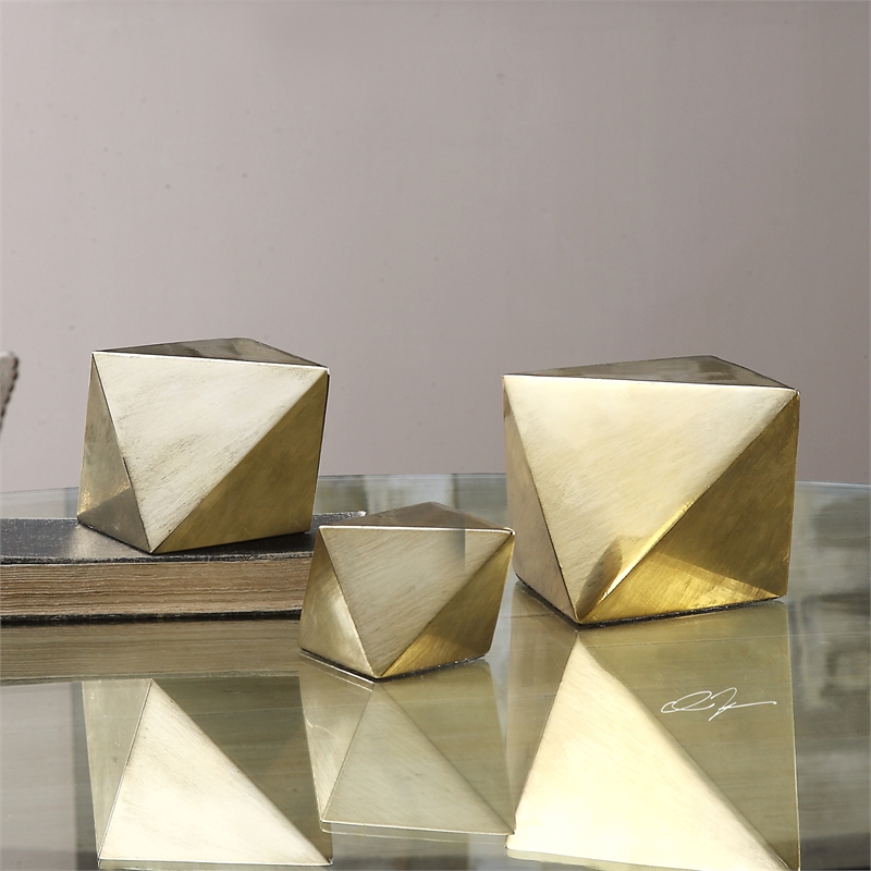 Uttermost Rhombus Contemporary Resin Accents in Antique Gold (Set of 3)