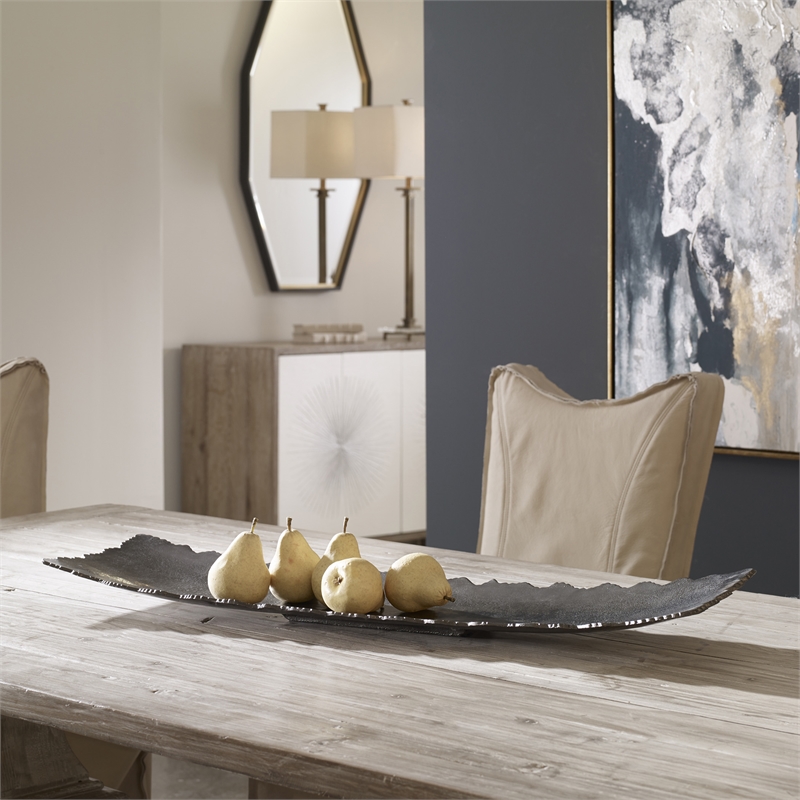Uttermost Camilla Farmhouse Cast Aluminum Tray in Gray/Nickel/Silver