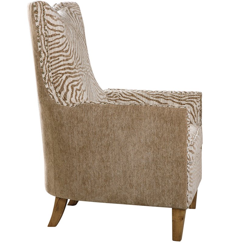 Uttermost Kiango Wood Fabric and Metal Animal Pattern Armchair in Brown/White